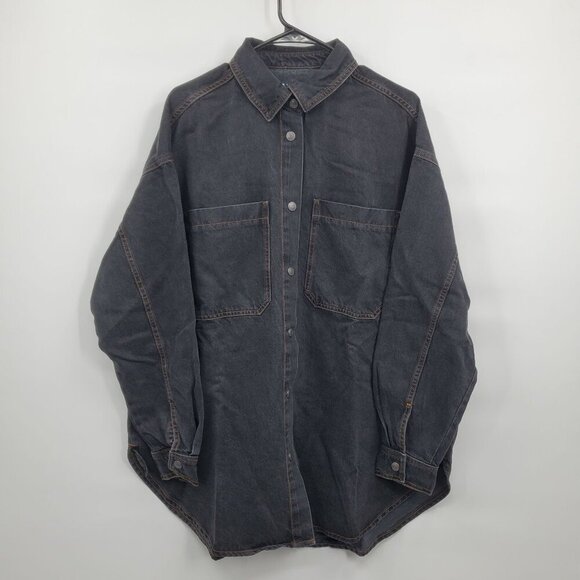 Asos Design Denim Oversized Shirt Button Up Top Women Size 10 NWT Boxy Cut - Picture 1 of 12